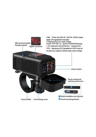 Pazly Çift Usb Motosiklet Hızlı Şarj Cihazı - Qc3.0, Voltmetreli, 12v Araç Şarj Aleti