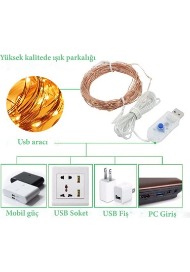 30 Mandallı Usb Girişli Peri Led Işıklı Fotoğraf Askısı