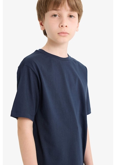 Defacto Erkek Çocuk Bisiklet Yaka Basic Düz Kısa Kollu Tişört K1687a625aunv135 Lacivert