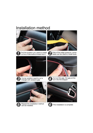 Ranyeek 2 Metre Pvc Araç İç Dekorasyon Çizgisi - Metal Yansıma, Ses Azaltma, Esnek, Kırmızı