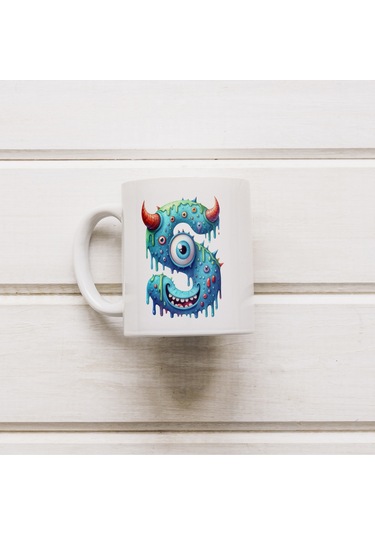 S Harfi Bardak, Sevimli Canavarlar Harflı Bardak Hediyesi Porselen Beyaz