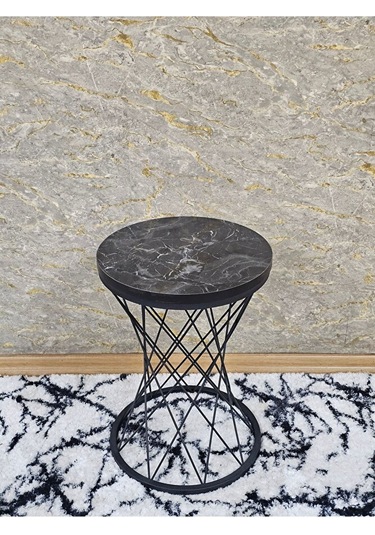 Siyah Boyalı Pota Sehpa - Sehpa - Ahşap Sehpa - Metal Sehpa - Sun Siyah Mermer