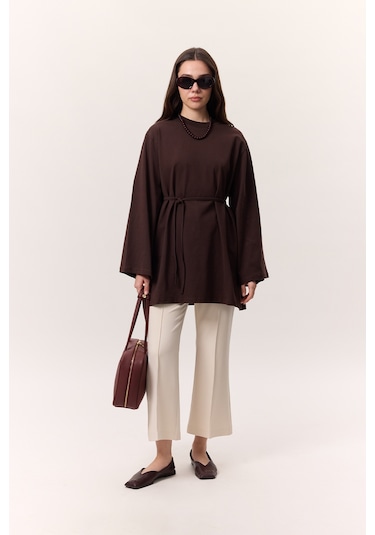 Bağlama Detaylı Oversıze Tshırt Acı Kahve Acı Kahve Kahverengi