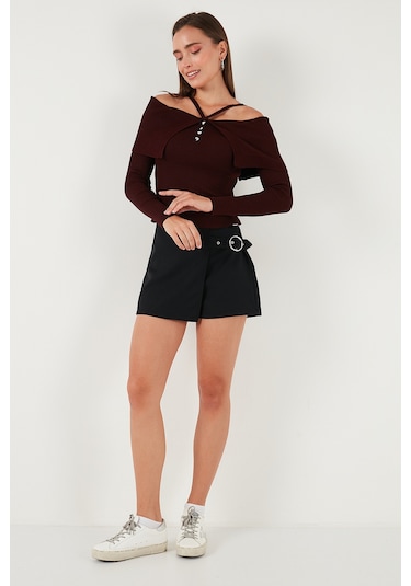 Lela Comfort Fit Kemer Detaylı Mini Boy Bayan Şort Etek 611Sr0081 Siyah