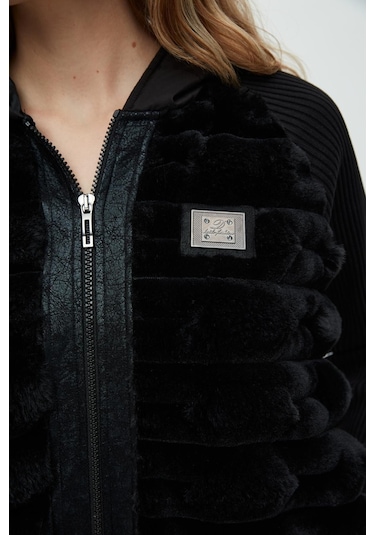 Daido Kadın Oversize Peluş Fermuarlı Kaban - Yeni Sezon Siyah