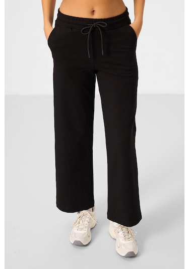 Siyah Dik Yaka Fermuarlı Pamuklu Kadın Eşofman Tunik Takım - 95346 Siyah