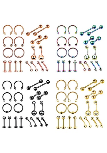 Suntek 20 Adet Burun Dudak Dil Kaş Tragus Göbek Halkası 6mm Siyah