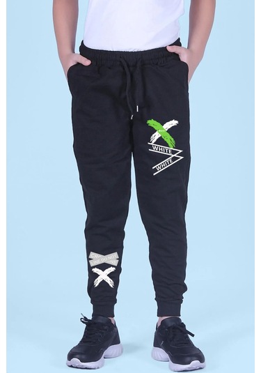 Fyk Kids 2 Li Fermuarlı, Baskılı X Collection Erkek Çocuk Eşofman Altı Siyah - Lacivert