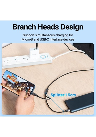 Vention 2 İn 1 Usb C Tipi Kablo Xiaomi Redmi İçin Not 10 Huawei Mikro Usb Kablosu İçin Usb Şarj Kablosu