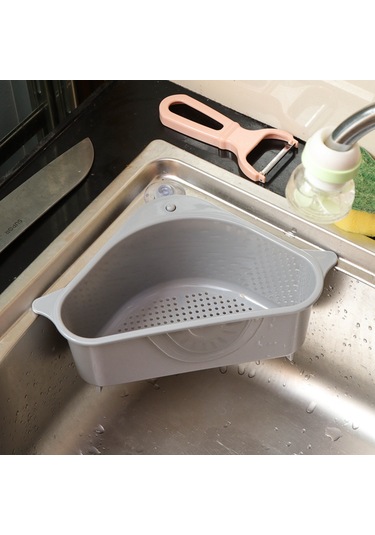 Vkemall Mutfak Lavabo Üçgeni Sucuklu Sulama Sepeti, Asılabilir Meyve Sebze Kabuğu Depolama, Sponge Ve Mendil Tutabilir Plastik Sepet Gri