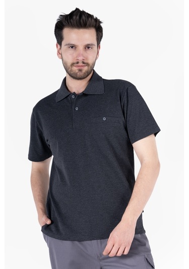 T-shirt %100 Pamuk Polo Yaka Fleto Cepli %100 Pamuk Antrasit Melanj