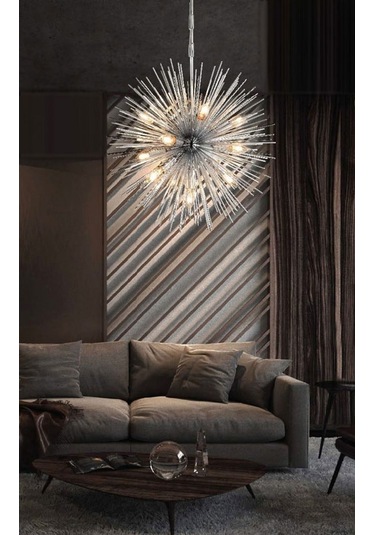 Lampaluce Riccio-2 Modern 12'li Sarkıt Avize 60cm - Krom - Gümüş Nikel Krom