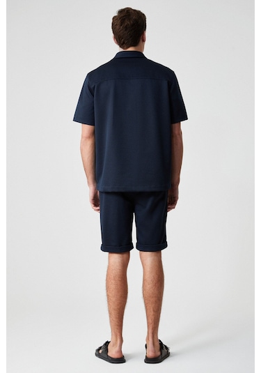 GRIMELANGE Melos Erkek Kısa Kollu Cepli Çıtçıtlı Relaxed Fit Lacivert Gömlek Lacivert