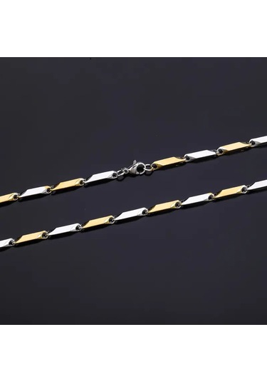 Çelik Kolye Titanyum Melon Düz Model 2 Mm 55 Cm Gümüş Altın Sarısı Altın - Gümüş