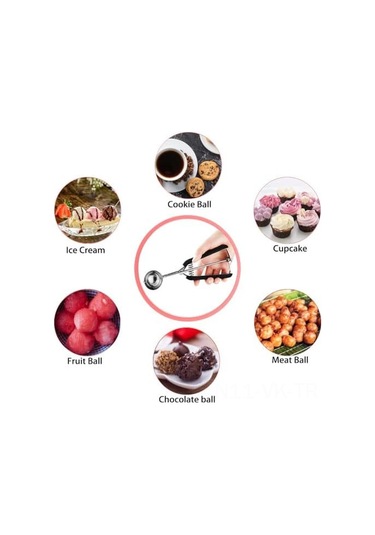 Vkemall 304 Paslanmaz Çelik Dondurma Kaşığı - Kurabiye Ve Meyve Kullanıma Uygun Toplama Spoon Siyah