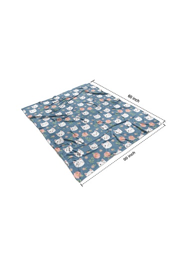 Cat Desenli 50x60 İnç Flanel Polar Battaniye, Yumuşak Ve Kalın, Tüm Mevsimler-a13 Cat Floral Blue