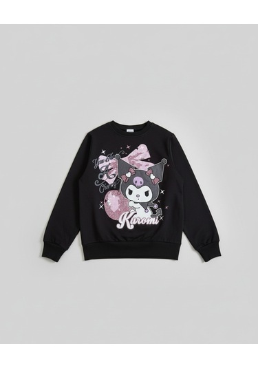 Kuromi Kiraz Kız Çocuk 2'li Alt Üst Takım Siyah