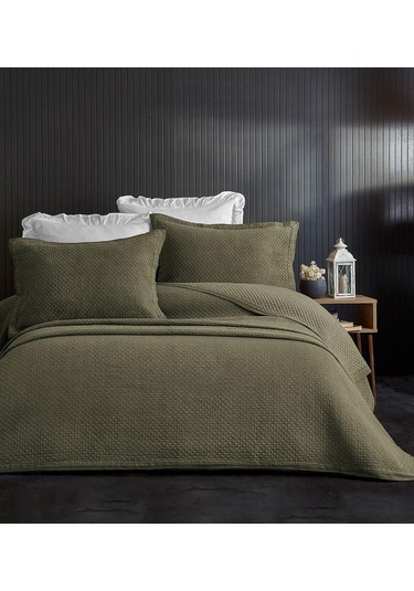 Evlen Home %100 Pamuk Çift Kişilik Özel Taş Yıkama Yatak Örtüsü Lüks Yumuşak Dayanıklı Modern Vitali Yeşil
