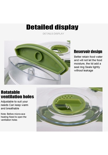 Ulzyvf Pratik Mikrodalga Yiyecek Saklama Kabı - Buhar Delikli, Su Hazneli, Kulplu Yeşil Yeşil
