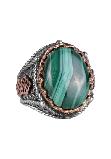 925 Ayar Katı Gümüş Erkek Yüzük, Doğal Malakit Taşlı Yüzük Gümüş
