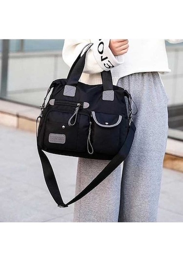 Ganzhoushop Tote Su Oxford Omuz Mumya Moda Kapasiteli Kanvas Günlük Geçirmez Çantası Çantası Çanta Çanta Büyük Black Bayan Ph Siyah