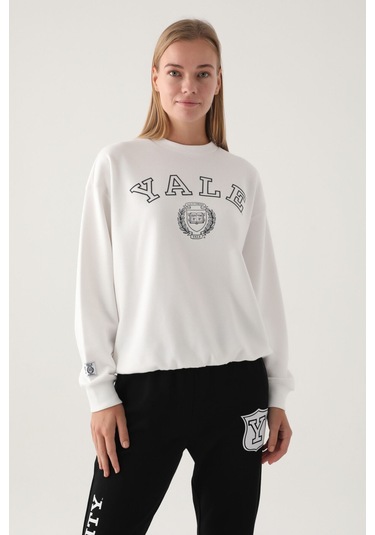 Yale Krem Baskılı Bisiklet Yaka Kadın Sweatshirt 5274-41118 Krem