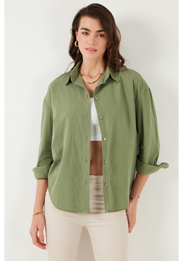 Lela Pamuklu Regular Fit Uzun Kollu Düz Bayan Gömlek Cf25S168305 Haki