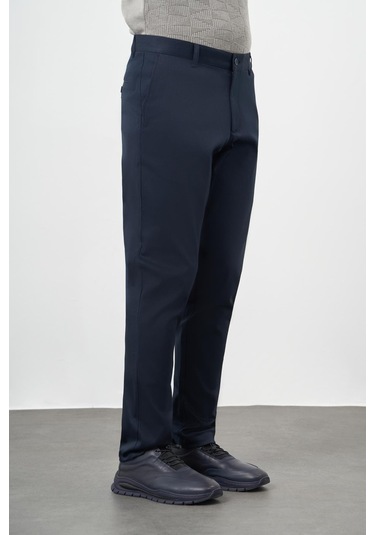 Koyu Lacivert Düz Armürlü Pamuklu Yan Cep Comfort Fit Casual Pantolon 1003245164 Koyu Lacivert