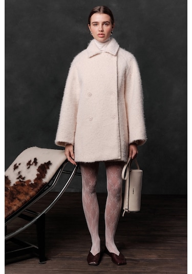 Kruvaze Kapama Kaşe Kaban Ekru Ekru