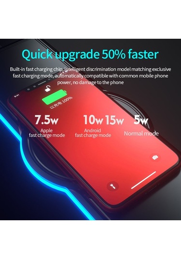 K9186 Kablosuz Şarj Cihazlı Çok Fonksiyonlu Rgb Aydınlatma Mouse Pad Renkli