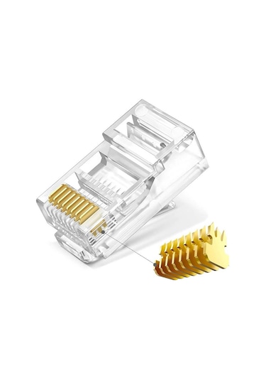 Koodmax - 3u Gold Plated Cat5e Rj45 Konnektörü 8p8c Ethernet Kablo Ucu Konnektör Jack Uç - 100 Adet