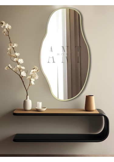 Asimetrik 75x40 Cm Konsol Aynası, Dresuar Aynası, Tuvalet Aynası, Holl Aynası, Banyo Aynası 75 X 40 Gold