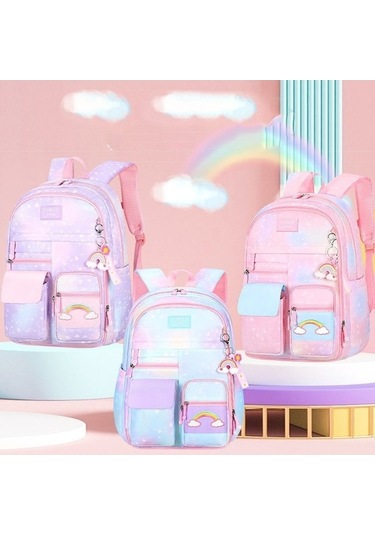 Maoyaya Fengdong Okul Çantaları Kızlar İçin Sevimli Gökkuşağı Kitap Çantası İlköğretim Çantaları 42017486 Pembe