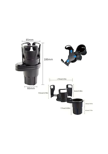 Araç İçi 360 Derece Dönen 2'li Bardaklıklı Açılarak Ayarlanabilir Bardak Tutucu Aparat Çok Renkli