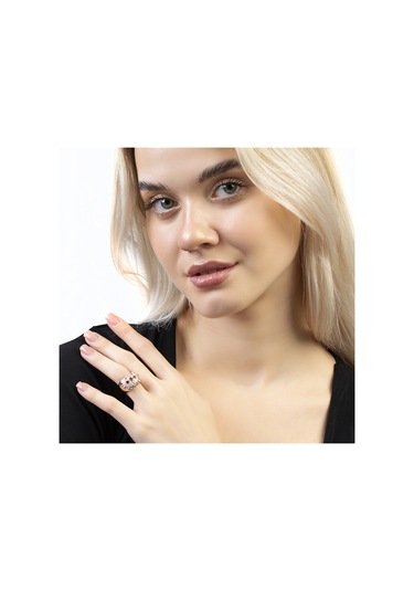 Damla Kesim Beyaz Zirkon Taşlı Rose Renk Free Size 925 Ayar Gümüş Kadın Yüzük Beyaz