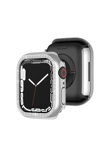 Apple Uyumlu  Watch 7 41 MM Tek Sıra Parlak Taşlı Rubber Kasa Kapak