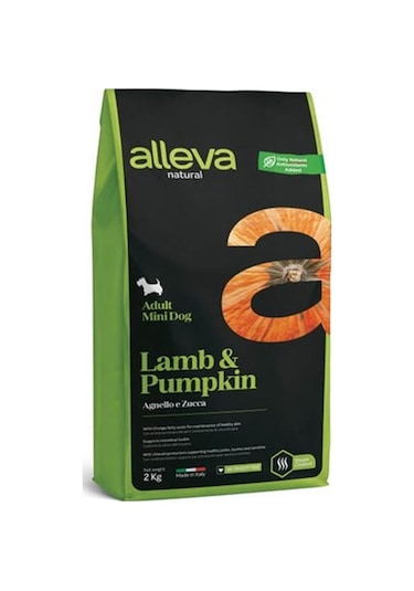 Alleva Kuzu Etli Balkabaklı Mini Irk Yetişkin Köpek Maması 2 KG