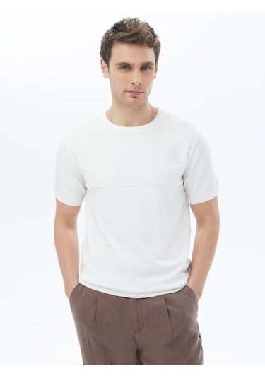 Beyaz Bisiklet Yaka Ters Örgü Triko Beyaz