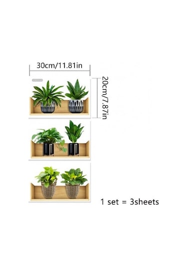 Raflı Bitki Tasarımlı Yapışkanlı Sticker 20 30 Cm 3lü Set Çok Renkli