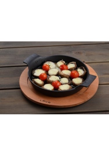 Lava Döküm Ahşap Allıklı Mini Yuvarlak Sahan Siyah 18 CM