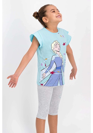 Karlar Ülkesi Frozen Lisanslı Lisanslı Bebe Mavi Bisiklet Yaka Kız Çocuk Tayt Kapri Takım Bebe Mavisi