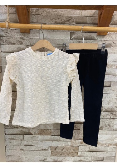 Lacıel Parıs Kadife Pantolon Bürümcüklü Bluz Kız Çocuk Eşofman Takım KREM