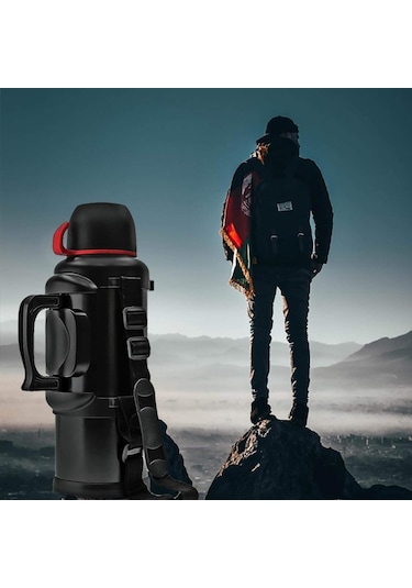 Büyük Paslanmaz Çelik Seyahat Termos Şişesi Kahve Çay Su Çift Duvarlı Vakum Yalıtımlı, 135oz, 36 Saat Sıcak + 48 Saat Soğuk Siyah 1500