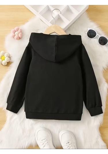 Kışlık Kapüşonlu Sweatshirt, Kiraz Leopar Baskılı Yeni SiYAH