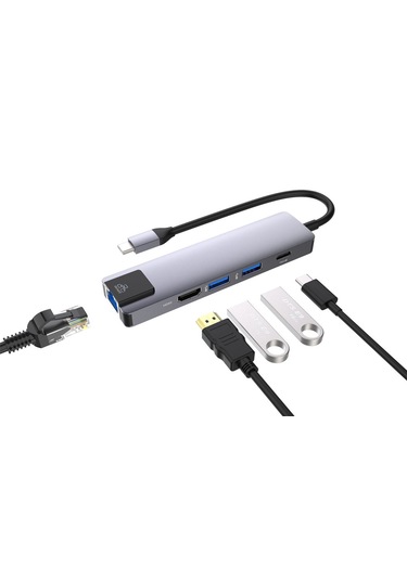 5 Port Usb Hub 3.0 Type C To Ethernet/hdmı Dönüştürücü Çoklayıcı