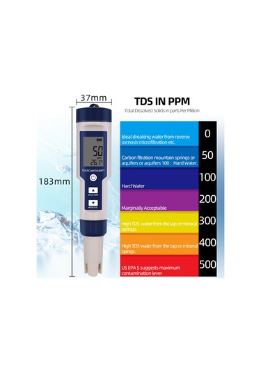 Kosona Su Kalitesi Analizi Cihazı: Ph, Tds, Ec, Tuzluluk Ve Sıcaklık Ölçer - Ip67 Su Geçirmez, Geri Aydınlatmalı Ekran