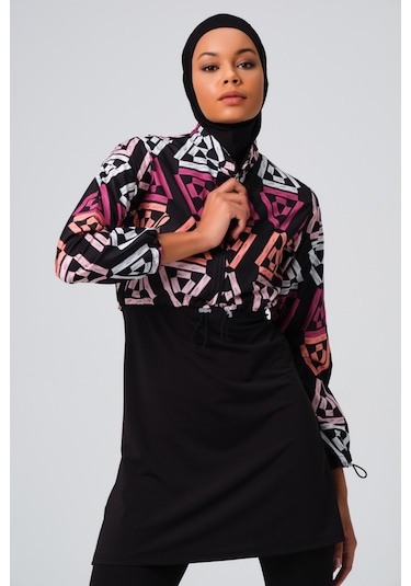 Alfasa Desenli Crop Tesettür Mayo - Pembe