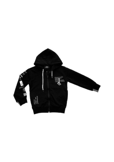 Erkek Çocuk Kapüşonlu Stay Yazılı Mevsimlik Hırka-14167 Siyah