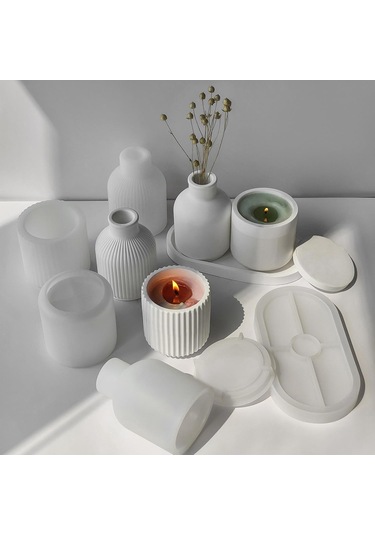 Silikon Saksı Kalıpları, 4 Parça Alçı Vazo Silikon Kalıp