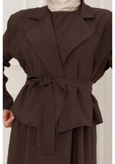 Tensel Yelekli Asel Elbise-kahverengi-5043 Kahverengi